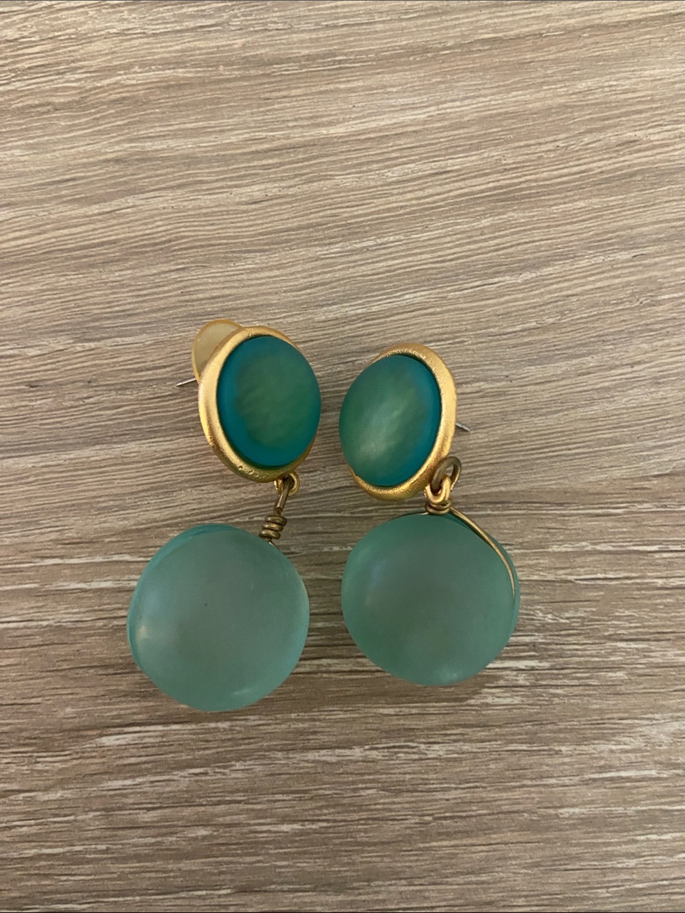 Gold-Tone Green Drop Earrings - Teal Green Fashion Earrings